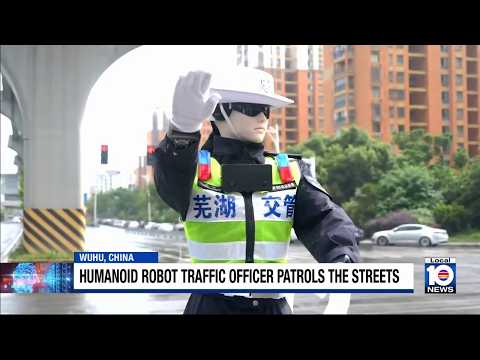 Humanoid robot traffic officer patrols the streets in China — YouTube video thumbnail
