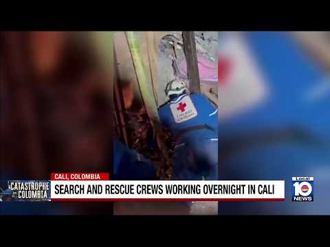 Search and rescue crews work overnight in Cali, Colombia, following earthquake devastation — YouTube video thumbnail